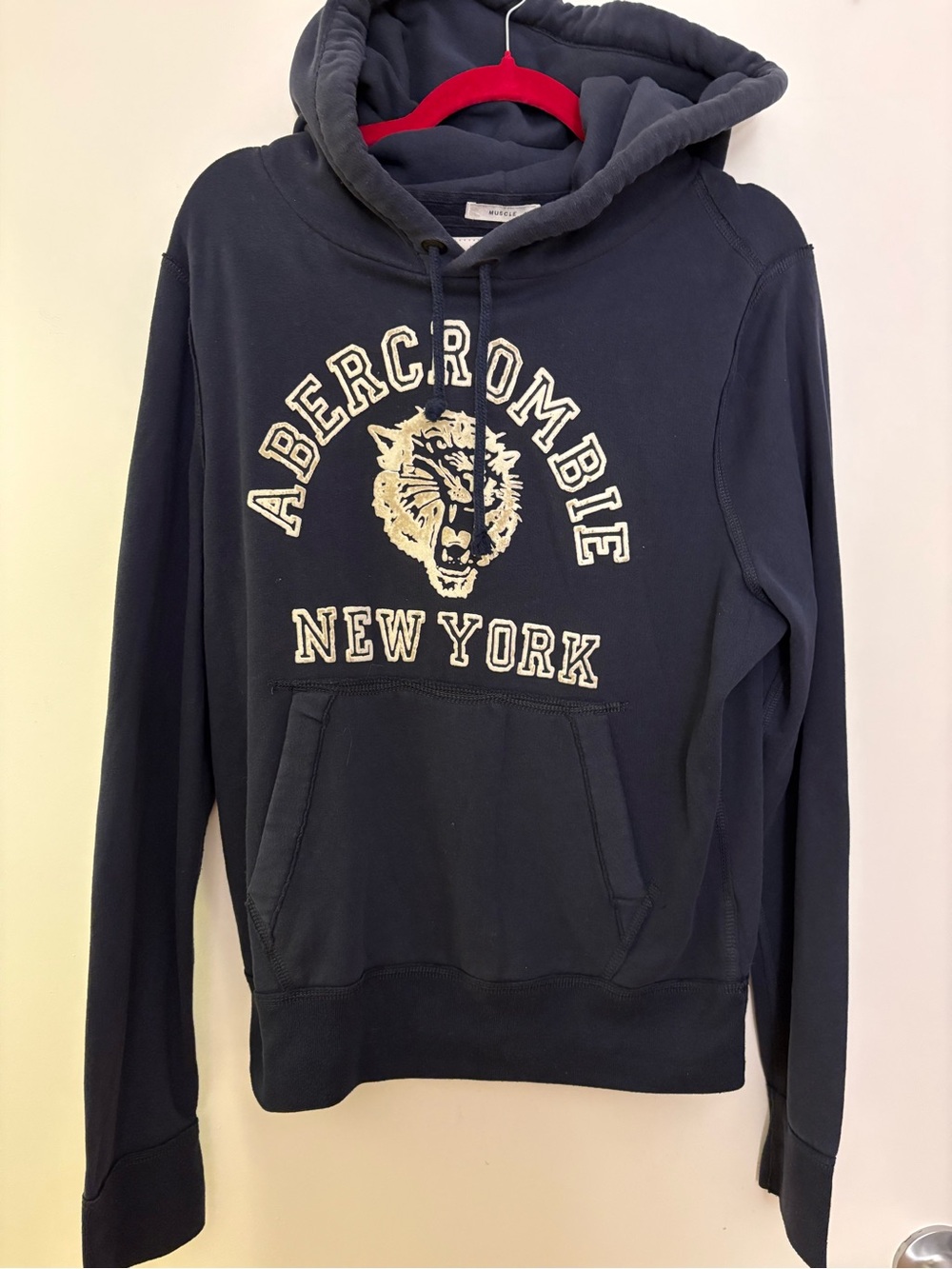 Abercrombie & Fitch Navy Hoodie with Cream Tiger Graphic